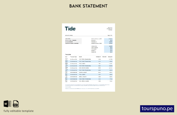 listo para imprimir plantilla de Word   extracto bancario Tide del Reino Unido